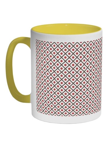 Circles And Squares Printed Coffee Mug Yellow/White/Red 325ml
