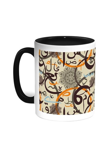 Arabic Letters Printed Coffee Mug Black/White 11ounce