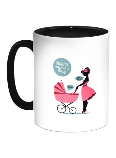Happy Mothers Day Printed Coffee Mug Black/White/Pink 11ounce