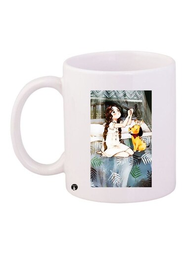 Girl Printed Ceramic Coffee Mug White/Yellow/Green 11ounce