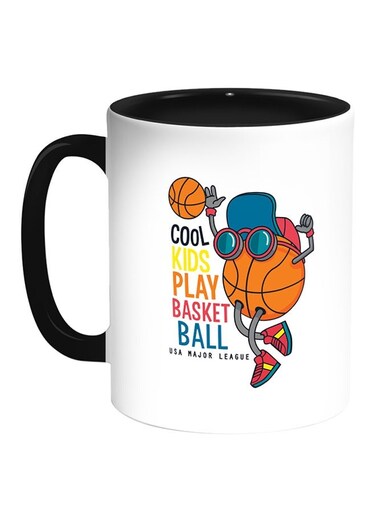 Basketball Printed Coffee Mug White/Black 11ounce