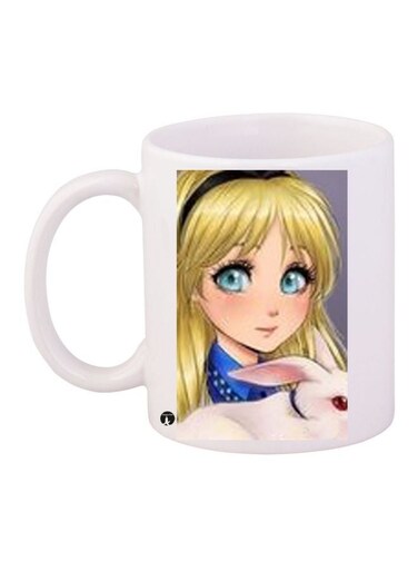 Cartoon Printed Coffee Mug White/Gold/Blue 11ounce