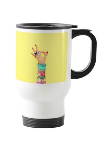Hand Accessories Printed Travel Mug White/Yellow 13centimeter