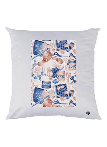 Printed Cushion polyester White/Blue/Pink 30x30cm