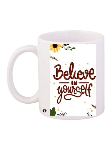Believe In Yourself Printed Coffee Mug White/Green/Yellow 11ounce