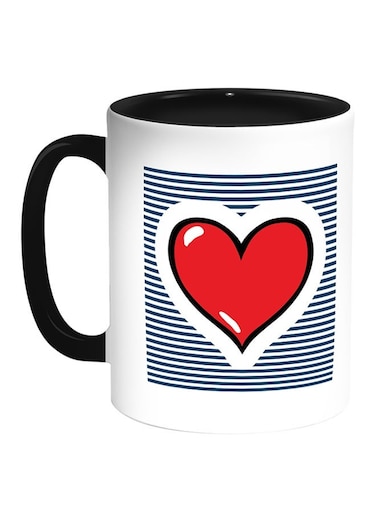 Red Heart Printed Coffee Mug White/Black 11ounce