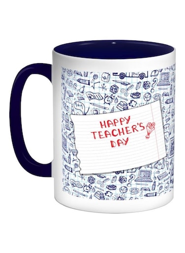 Happy Teacher's Day Printed Coffee Mug Dark Blue/Red/White 325ml