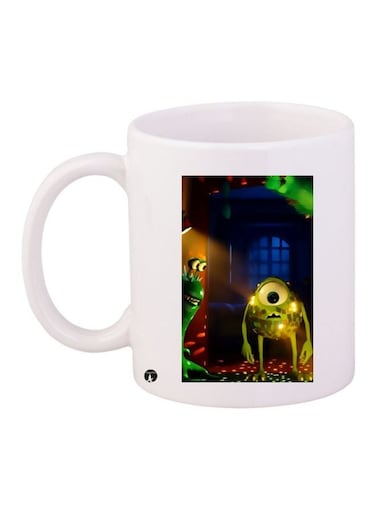 Cartoon Printed Coffee Mug White/Blue/Green 11ounce