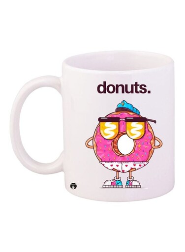 Donut Printed Coffee Mug White/Pink/Yellow 11ounce