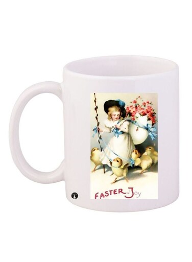 Cartoon Girl Printed Coffee Mug White/Beige/Blue 11ounce