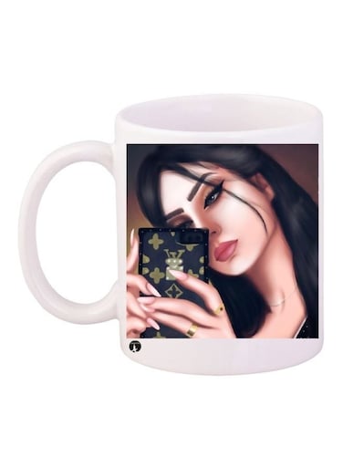 Girl Printed Coffee Mug White/Black/Beige 11ounce