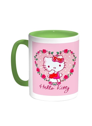 Hello Kitty Printed Coffee Mug Green White 11 ounce