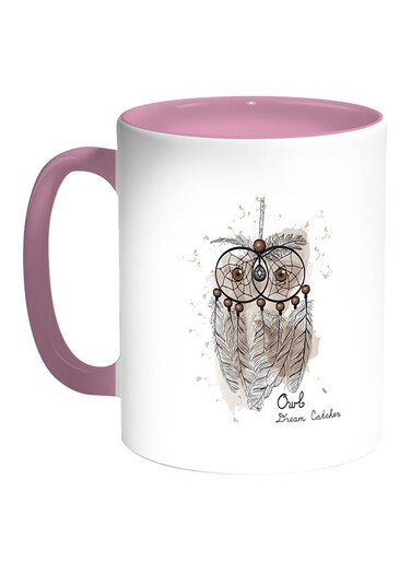 Owl Shape Printed Coffee Mug White/Pink 11ounce