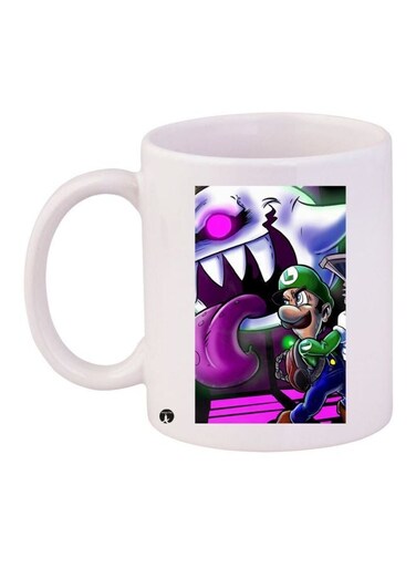 Mario Printed Coffee Mug White/Purple/Green 11ounce