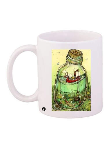 Cartoon Printed Coffee Mug White/Yellow/Green 11ounce