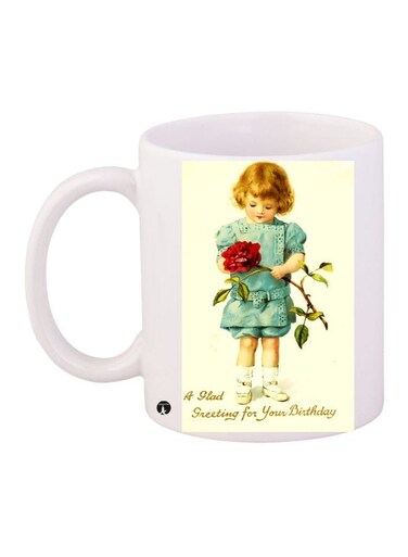 Girl Printed Coffee Mug White/Beige/Blue 11ounce