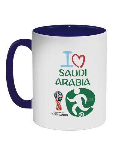I Love Saudi Arabia FIFA World Cup 2018 Printed Coffee Mug Dark Blue/White/Green 325ml