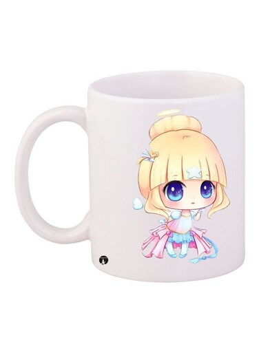 Anime Girl Printed Coffee Mug White/Pink/Yellow 11ounce