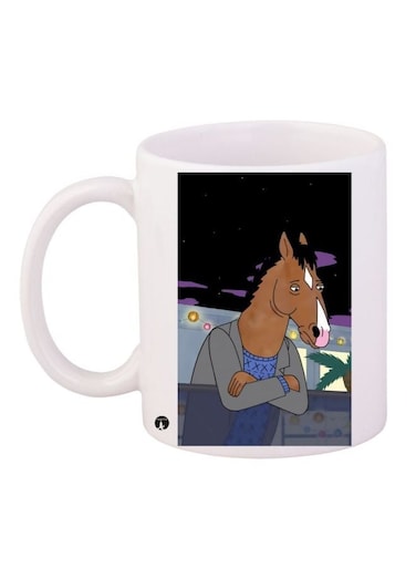 Horse Cartoon Printed Coffee Mug White/Black/Brown 11ounce