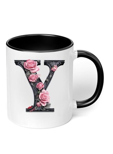 RYN&reg; Printed Ceramic Coffee Mug Gift for Coffee and Tea Lovers 11 Oz alphabet Y