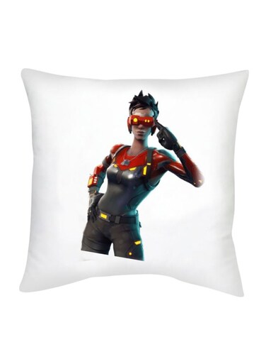 Fortnite Character Printed Decorative Cushion White/Black/Red 16x16inch