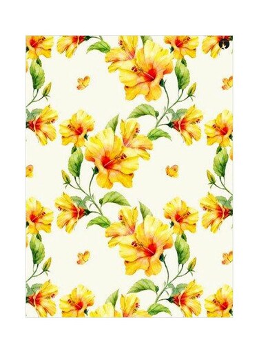 Floral Themed Decorative Metallic Plate White/Yellow/Green 20x15cm