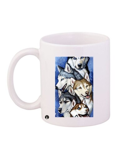 Wolves Printed Coffee Mug White/Blue/Brown 11ounce