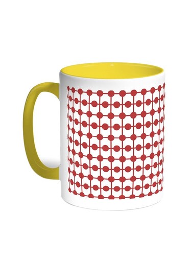 Decoration With Lines And Circles Printed Coffee Mug Yellow/White 11ounce