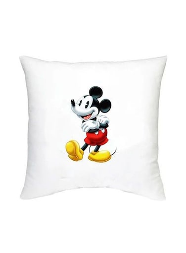 Mickey Mouse Printed Decorative Cushion White/Black/Red 16x16inch