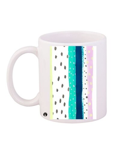 Printed Ceramic Coffee Mug White/Blue/Pink 11ounce