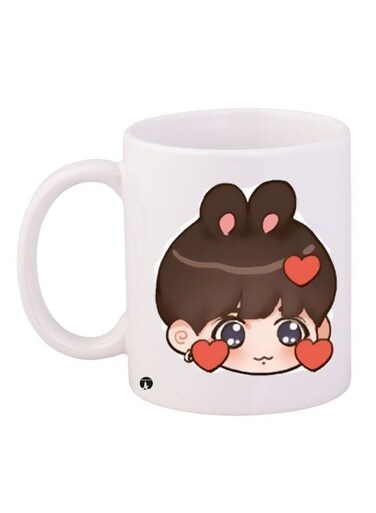 Cartoon Printed Coffee Mug White/Brown/Beige 11ounce