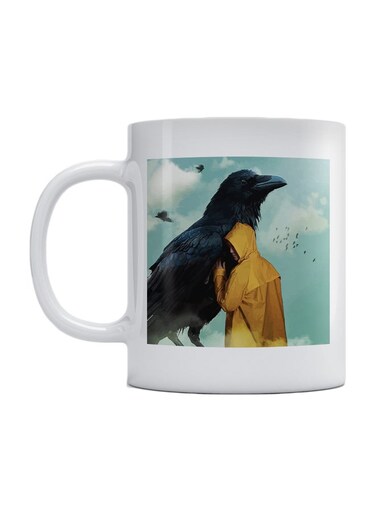 Crow Printed Mug White/Green/black