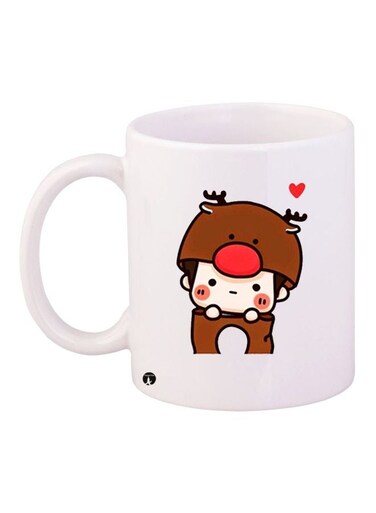 Cartoon Printed Coffee Mug White/Brown/Beige 11ounce