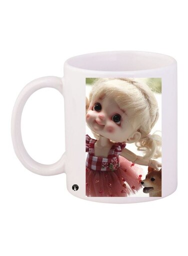 Doll Printed Coffee Mug White/Beige/Red 11ounce