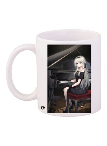 Anime Girl Printed Coffee Mug White/Black/Red 11ounce