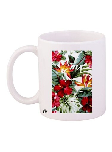 Floral Printed Coffee Mug White/Red/Green 11ounce