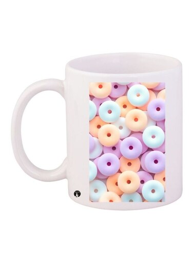 Donuts Printed Coffee Mug White/Purple/Yellow 11ounce
