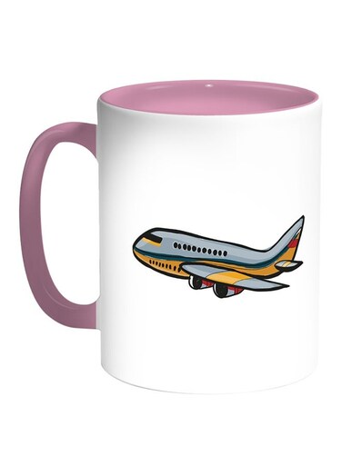 Plane Printed Coffee Mug White/Pink 11ounce