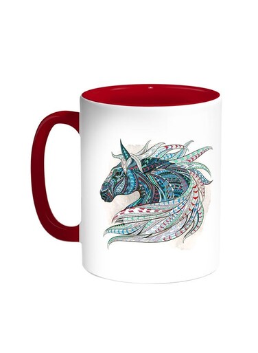 Horse Drawing Printed Coffee Mug Red/White 11ounce