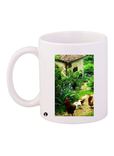 Farm Printed Coffee Mug White/Green/Beige 11ounce