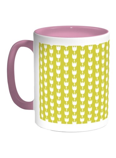 Decoration Of Roses Printed Coffee Mug Pink/Green/White 11ounce