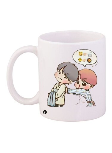 Cartoon Printed Coffee Mug White/Grey/Beige 11ounce