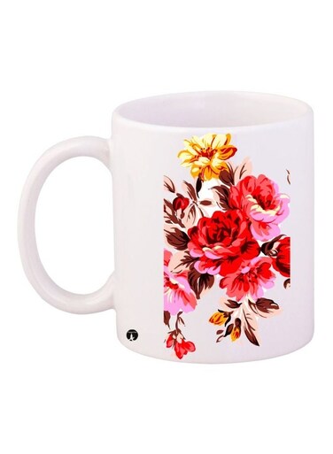 Floral Printed Coffee Mug White/Red/Pink 11ounce