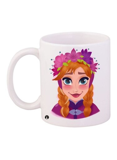 Cartoon Girl Printed Coffee Mug White/Pink/Brown