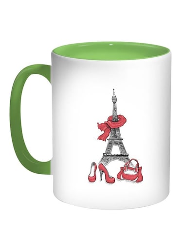 Shopping In Paris Printed Coffee Mug Green/Black/Pink 11ounce