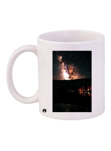 Night Sky Printed Coffee Mug White/Orange/Black 11ounce