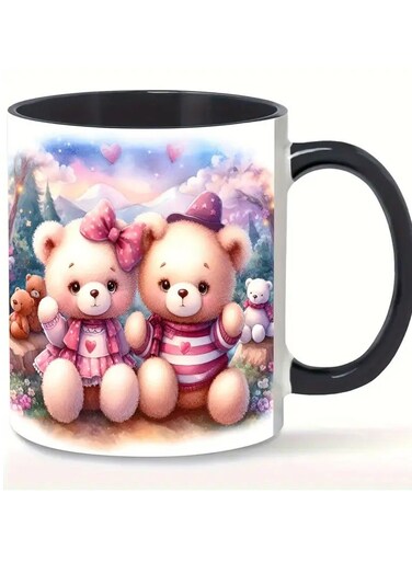 RYN&reg; Valentine Bear Ceramic Coffee Mug, 11oz - Dual-Sided Teddy Bear Design, Dishwasher &amp; Microwave Safe, Perfect for Hot &amp; Cold Beverages, Ideal Gift for Birthday, Valentine'S Day,