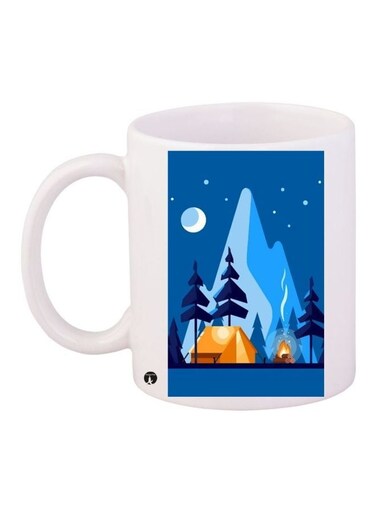Night Printed Coffee Mug White/Blue/Yellow 11ounce