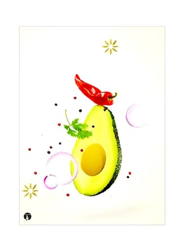 Avocado Themed Metallic Plate White/Yellow/Green 20x15cm