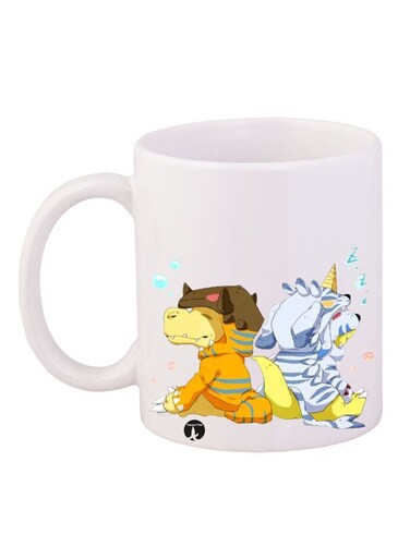Anime Digimon Printed Mug White/Yellow/Brown 11ounce